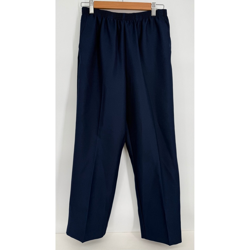 Alfred Dunner Navy Blue Elastic Waist Pull On Straight Leg Pants Womens Sz 10